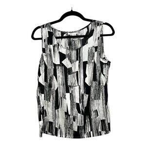 Rafael Womens Medium Black‎ White Abstract Geometric Sleeveless Tank Top Blouse